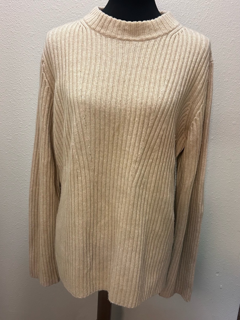 Vince XL Wool Cashmere Ribbed Mock Neck Sweater Beige Oatmeal
